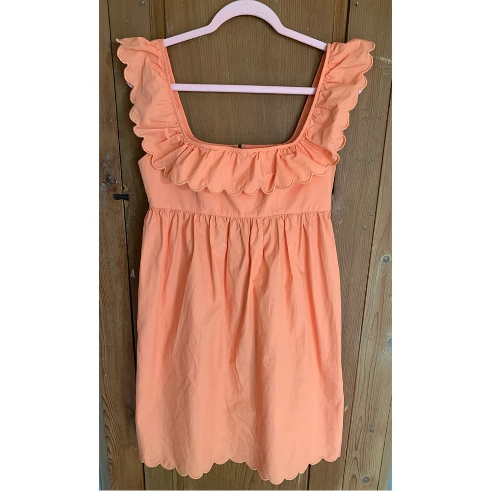 Ephemera scalloped coral cotton square neckline mini dress